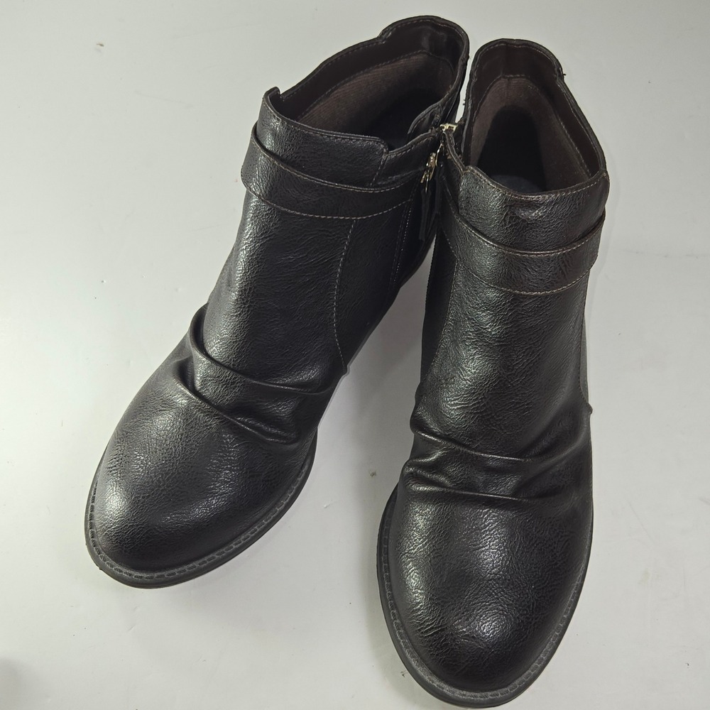 Dr Scholls Womens Brown Faux Leather Buckle Ankle Boots Block‎ Heel Size 11M